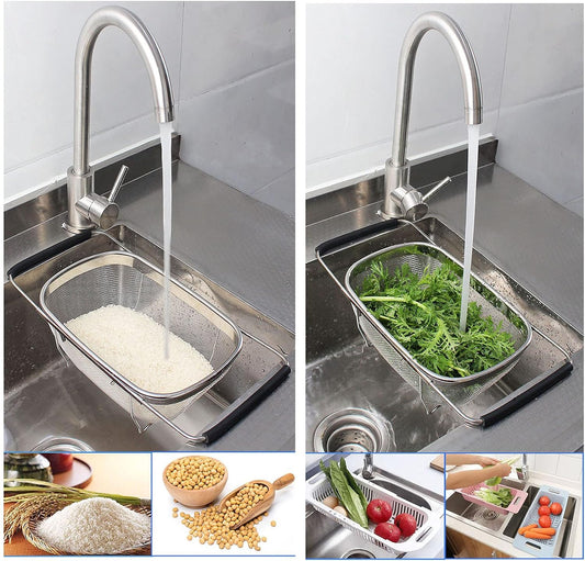 Strainer Sink Basket Stainless Steel Oval Colander Over The Sink Colander