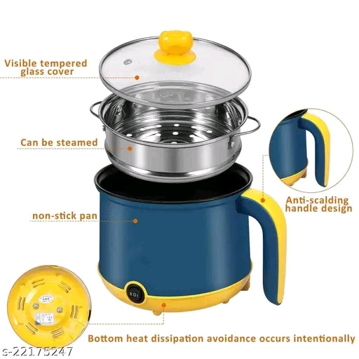 Electric 1.8 L Multi Cooker Kettle Tea Noodle Maker Egg Boiler Vegetable Cooker with  Food Steamer Glass Lid